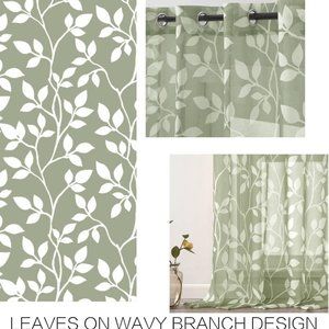 NWT - Extra Long Sage/grey Sheer Curtains with leaf pattern Set of four!